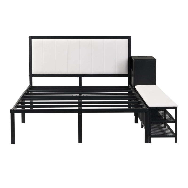 Platform Bed With 2 Tier Storage Shelves, Storage Cabinet