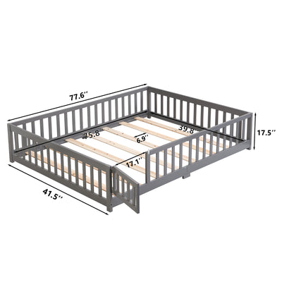 Solid Floor Bed With Door And Fence For Children