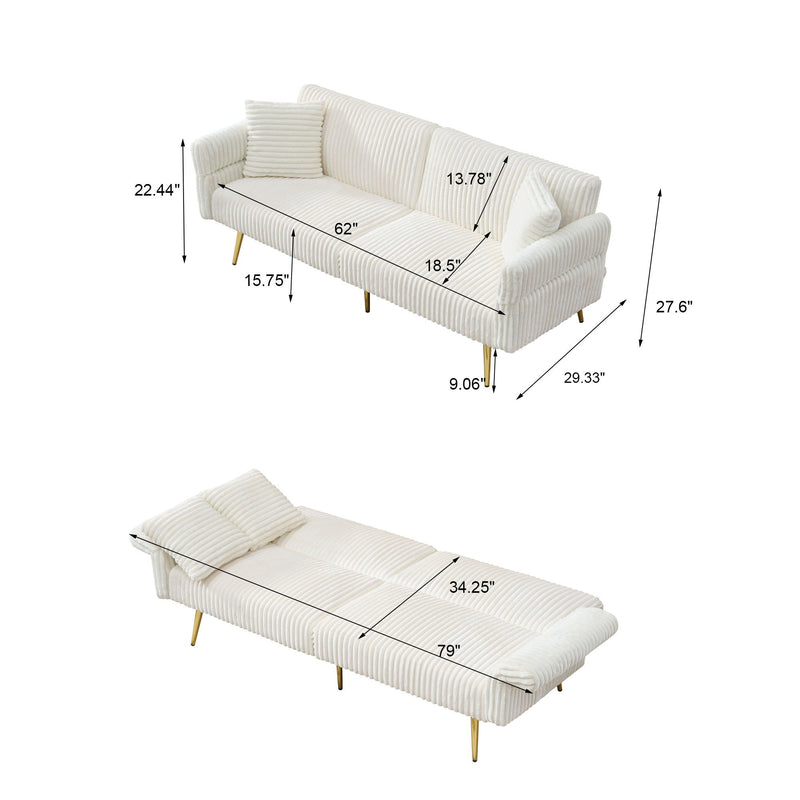 Luxury Corduroy Foldable Double Sofa Bed With Folding Armrests