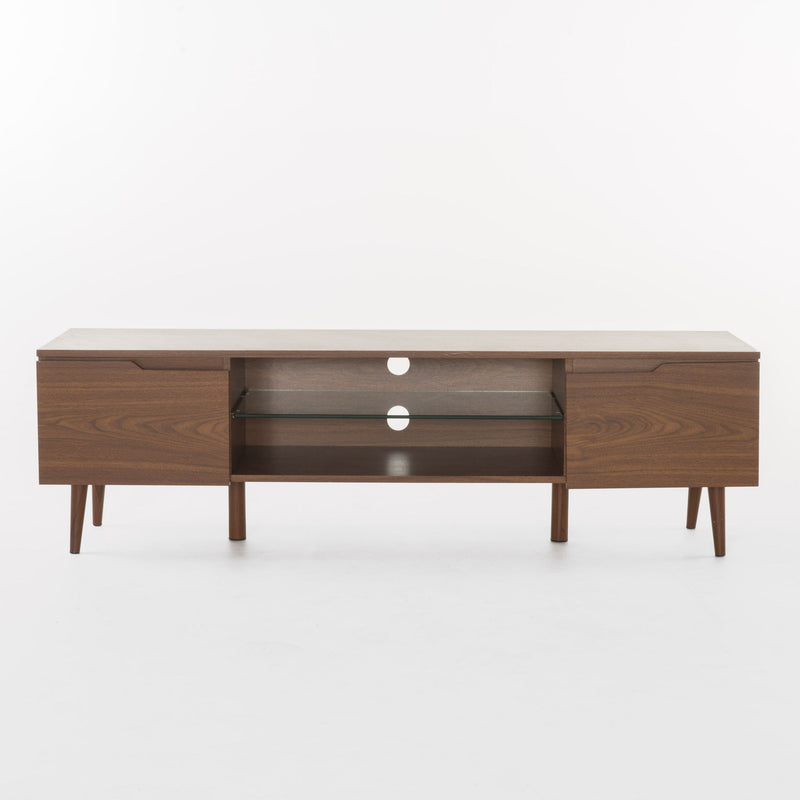 Modern TV Stand With Storage, Tempered Glass Shelf - Walnut