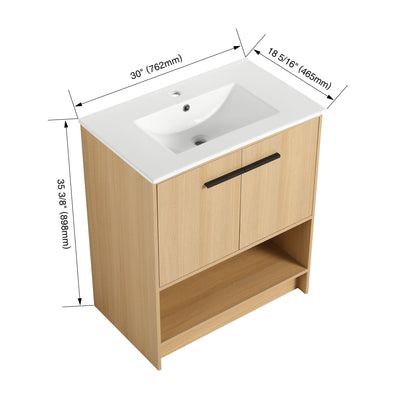 Modern Bathroom Vanity With Ceramic Sink, Freestanding Cabinet, Soft Closing Doors