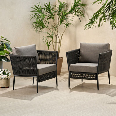 Hanford - Modern Club Chair With Woven Rope Design - Gray