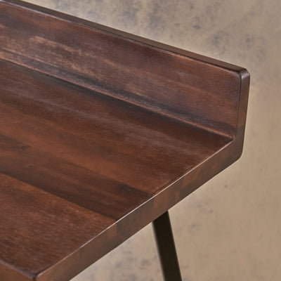 Outdoor Bar Stool With Low Backrests And Wood Seats (Set of 2) - Dark Brown / Black