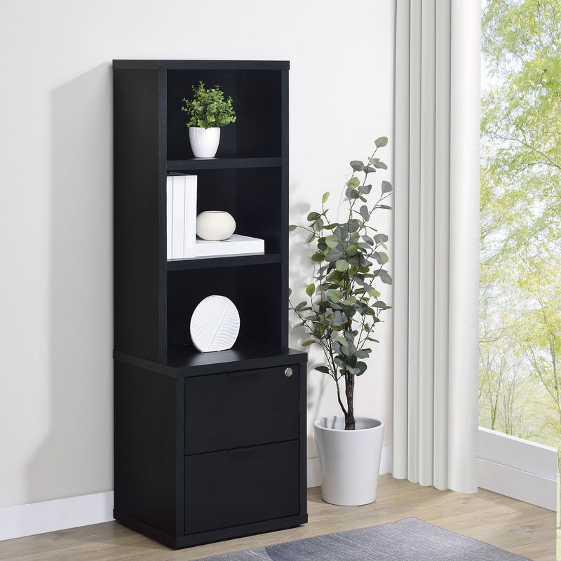 Multifunctional Bookcase With Three Open Shelves, 2 Drawers, Dual USB Charging Outlet