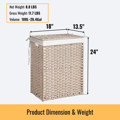 Laundry Hamper With Lid PE Rattan Powder Coating Frame Clothes Hampers With 2 Removable Bags