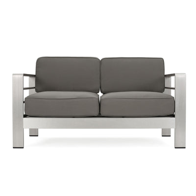 Outdoor Aluminum Loveseat With Cushion - Gray