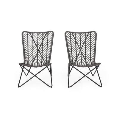 Outdoor Wicker Chair With Geometric Cross Base, (Set of 2) - Gray