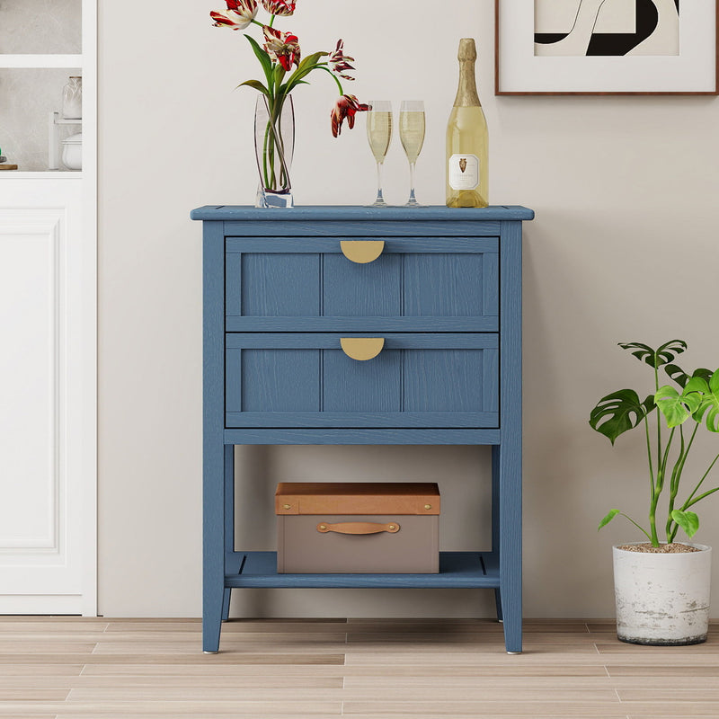 2 Drawer Side Table, American Style, End Table, Suitable For Bedroom, Living Room, Study