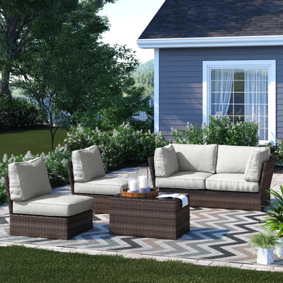 Comfortable Modern Patio Rattan Sectional Set With Cushions