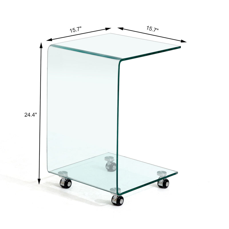 Tempered Clear Bent Glass Side Table End Table For Living Room, Small Sofa Table - Transparent