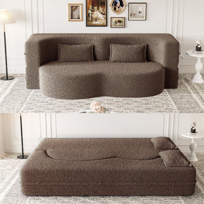 Modern Floor Sofa, With 2 Pillows, Convertible Teddy Fabric Foam Filled Bed