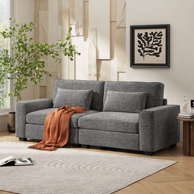 Modern Fabric Sofa With Plush Cushions, Sleek Arm Design