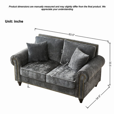 2 Seater Sofa With Rolled Arms, Tufted Upholstered Couch