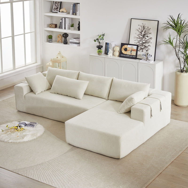 Modern Chenille Upholstered Sectional Sofa Couch Set With 6 Pillows,Free Combination