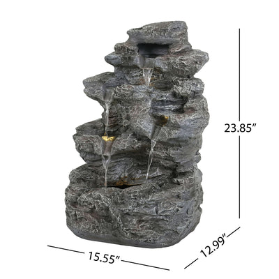 Concrete Rock Waterfall Fountain With LED Lights, Outdoor Garden Decor