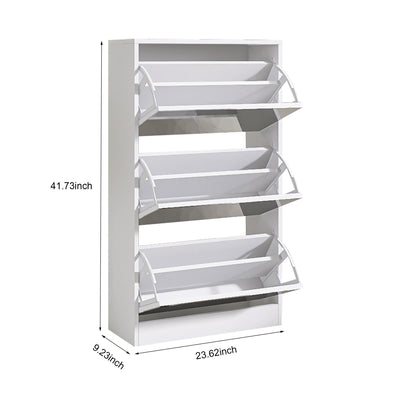 Narrow Shoe Storage Cabinet With Mirror, Wood Slim Shoe Rack 3 Tier Shoe Organizer For Home And Apartment - White