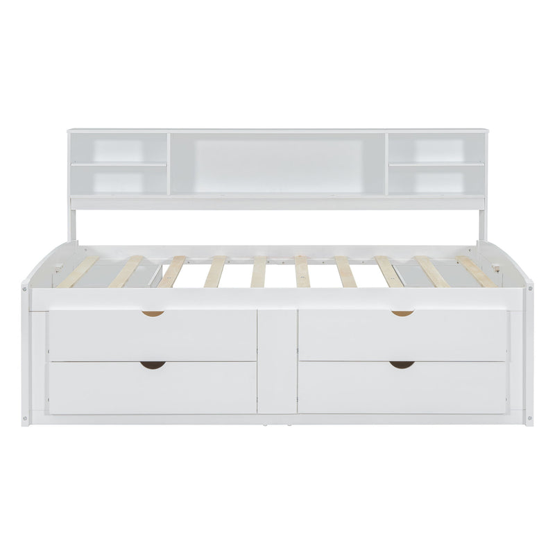 Daybed With 2 Bedside Cabinets, Upper Shelves And 4 Drawers