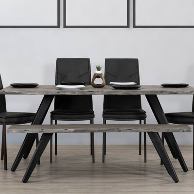 Modern Acacia Wood Dining Bench, Live Edge Design Accent Bench With Iron Legs - Black / Gray