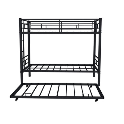 Metal Bunk Bed For Kids, Convertible Bedframe With Ladders & Guardrail