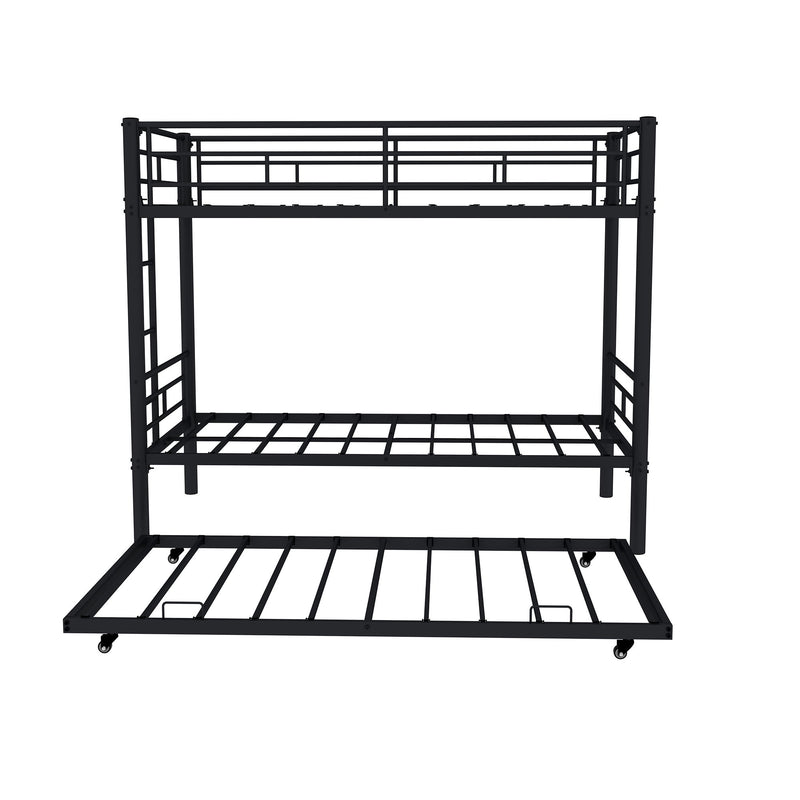 Metal Bunk Bed For Kids, Convertible Bedframe With Ladders & Guardrail