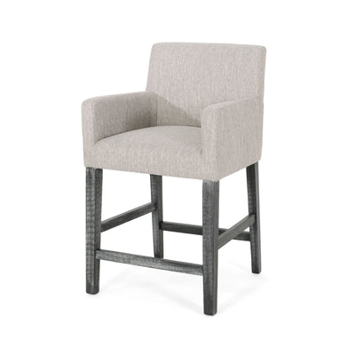 Charmed Upholstered Counter Stool With H Frame Base And Round Arms