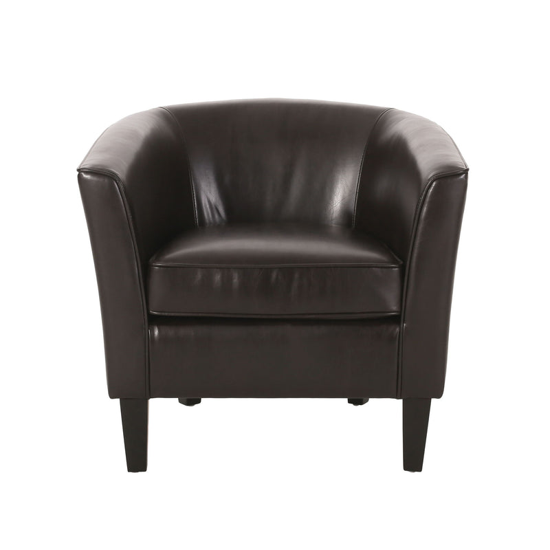 Faux Leather Club Chair With Curved Backrest - Brown