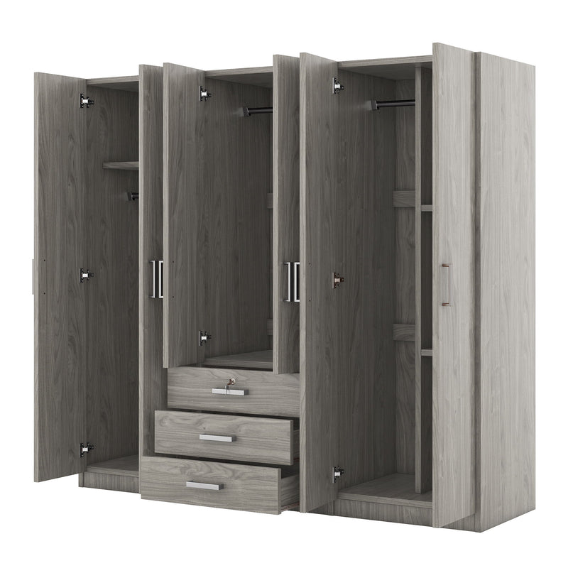 6 Doors Wardrobe Storage For Bedroom, With Big Drawers