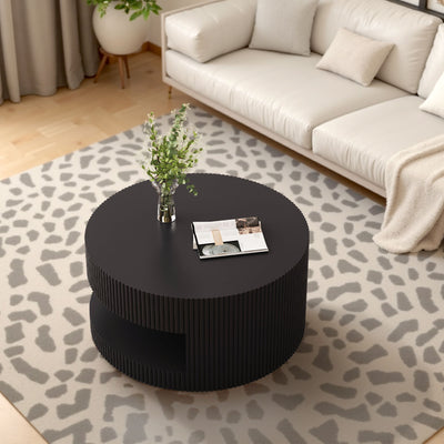 Round Coffee Table With Storage, Vertical Stripe Design
