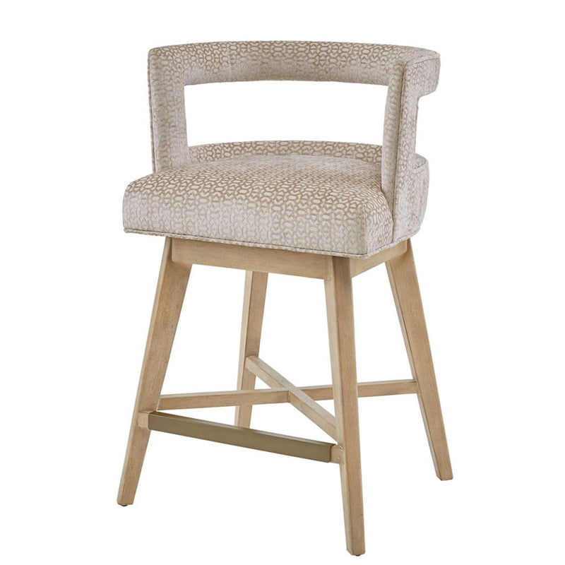 Contemporary Design Swivel Counter Stool With Low Back Support Polyester And Solid Wood - Cream