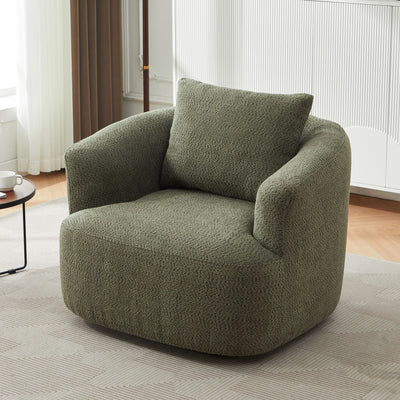 360° Swivel Barrel Sofa Chair With Throw Pillow, Chenille Upholstered Accent Chair