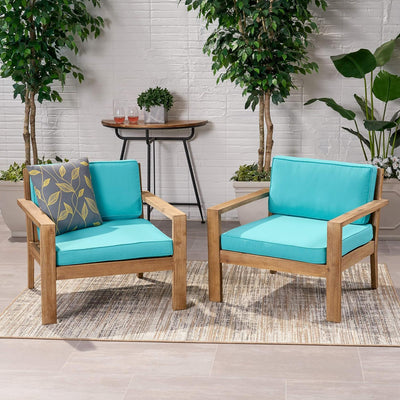 Antoine - Outdoor Acacia Wood Club Chairs With Cushions, (Set of 2)