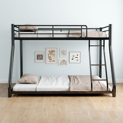 Bunk Bed Frame With Ladder And Guardrail, Heavy Duty Noise Free Design Metal Construction
