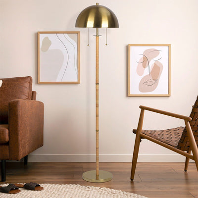 Allure - 2 Light Floor Lamp, Gold, Natural Tube, Double On / Off Pull Chain - Gold / Rattan