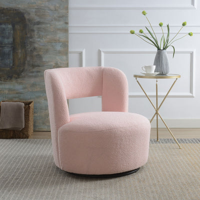 Swivel Comfy Round Barrel Chair With Soft Teddy Fabric For Living Room