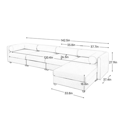 Contemporary Elegant White Chenille Sofa With Storage And Ottoman