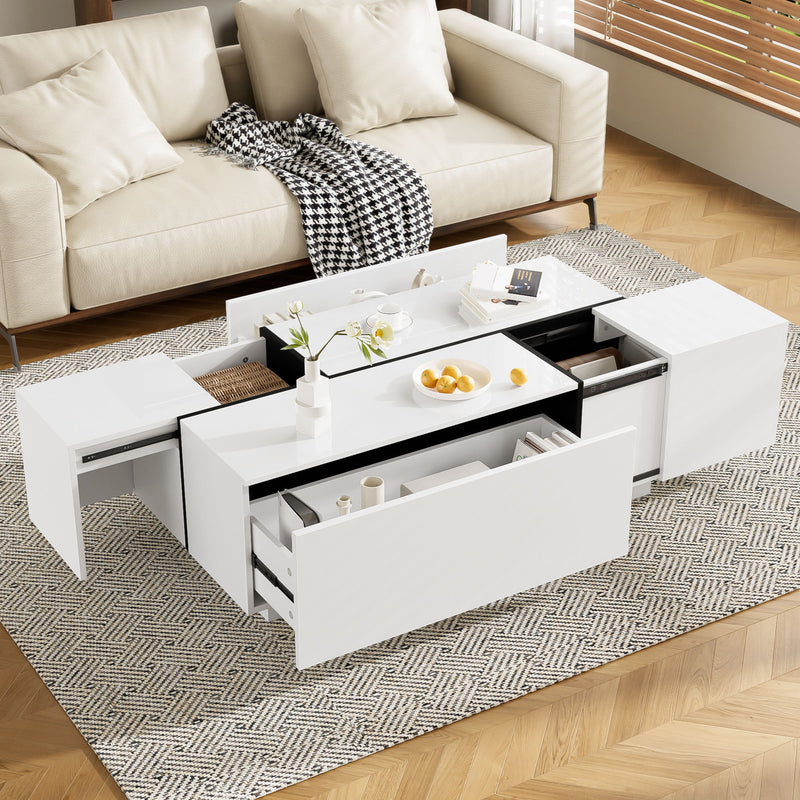 Extendable Coffee Table With 2 Hidden Storage Space And 2 Drawers For Living Room