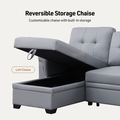 Lexi - Vegan Leather Modern Reversible Sleeper Sectional Sofa With Storage Chaise