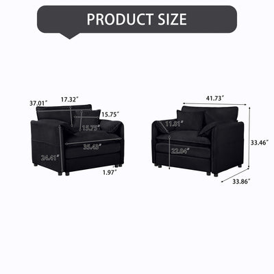 Modern Chenille Oversized Accent Chair, Comfy Single Sofa With Large Seat (Set of 2)