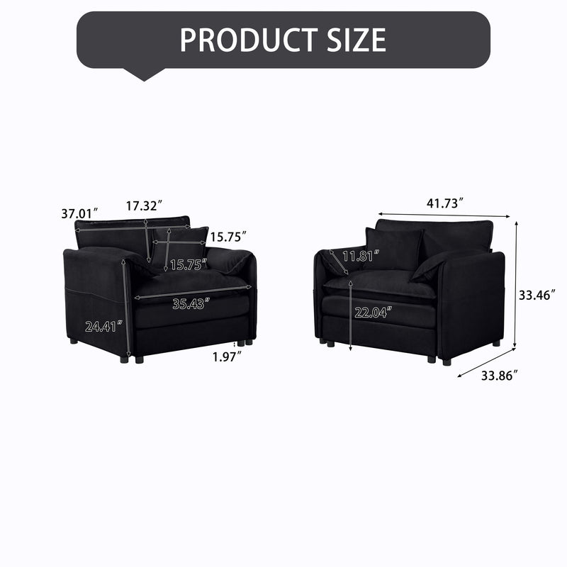 Modern Chenille Oversized Accent Chair, Comfy Single Sofa With Large Seat (Set of 2)