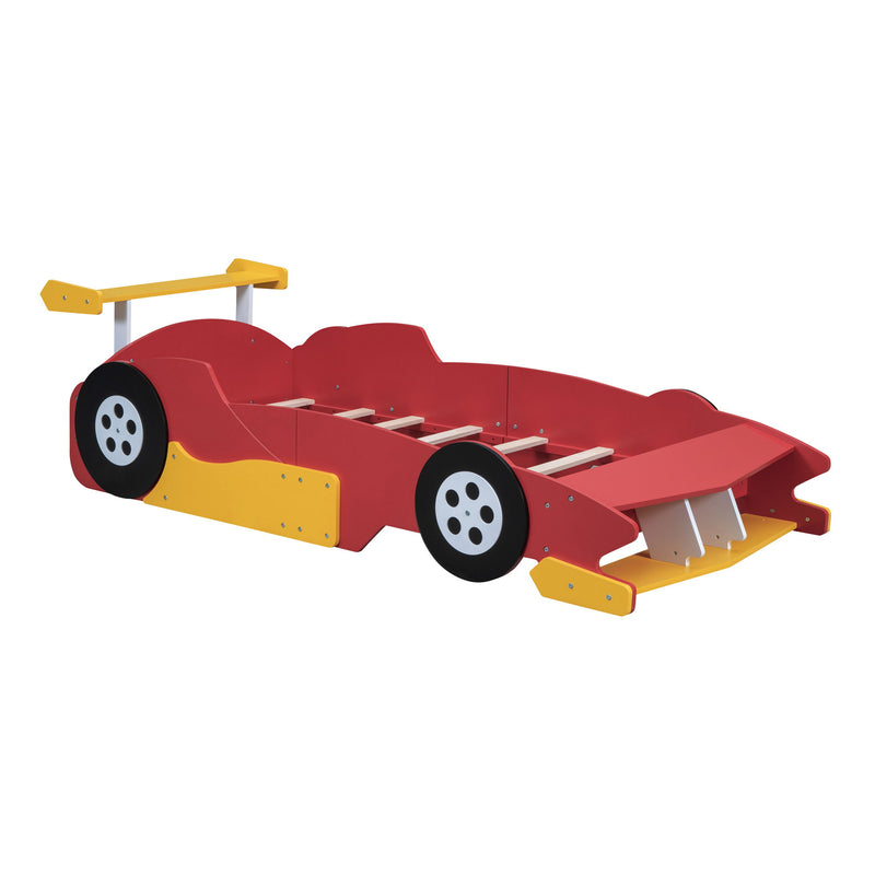 Race Car-Shaped Platform Bed With Wheels