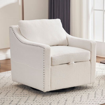 Linen Fabric 360° Swivel Accent Chair With Upholstered Back Pillow And Rivet Armrest