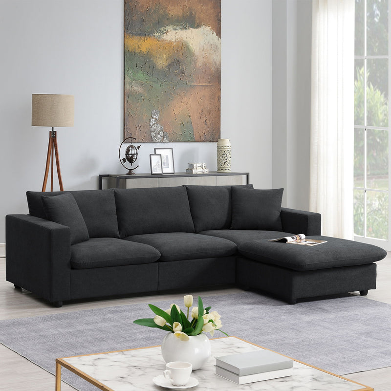 Modern Sectional Sofa With Throw Pillows, Cloud L Shaped Couch Set With Wide 4 Seat Comfy Couch Set With Movable Ottoman