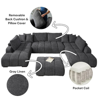 Chosen - Sectional Sofa With Toss Pillows With 2 Chaises With Ottoman - Gray