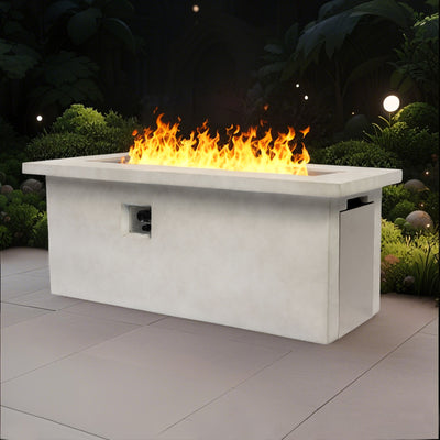 Concrete 60" Rectangular Propane Gas Fire Pit Table With 60000 Btu For Outdoor Spaces - Light Gray