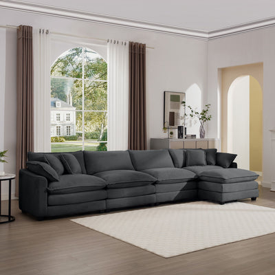 Modern Oversized Modular Cushion Sofa With Ottoman, Low Back, Deep Seating Sofa Set