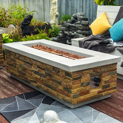 60" Propane Gas Fire Pit Table, 60000 Btu Rectangular Concrete Fire Pit For Outside Patio Deck Garden Backyard - Sandstone