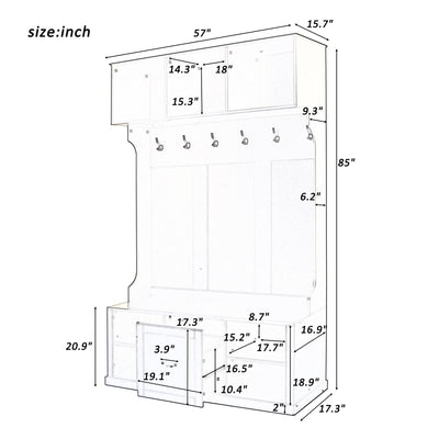 Hall Tree With 6 Hooks, Coat Hanger, Entryway Bench