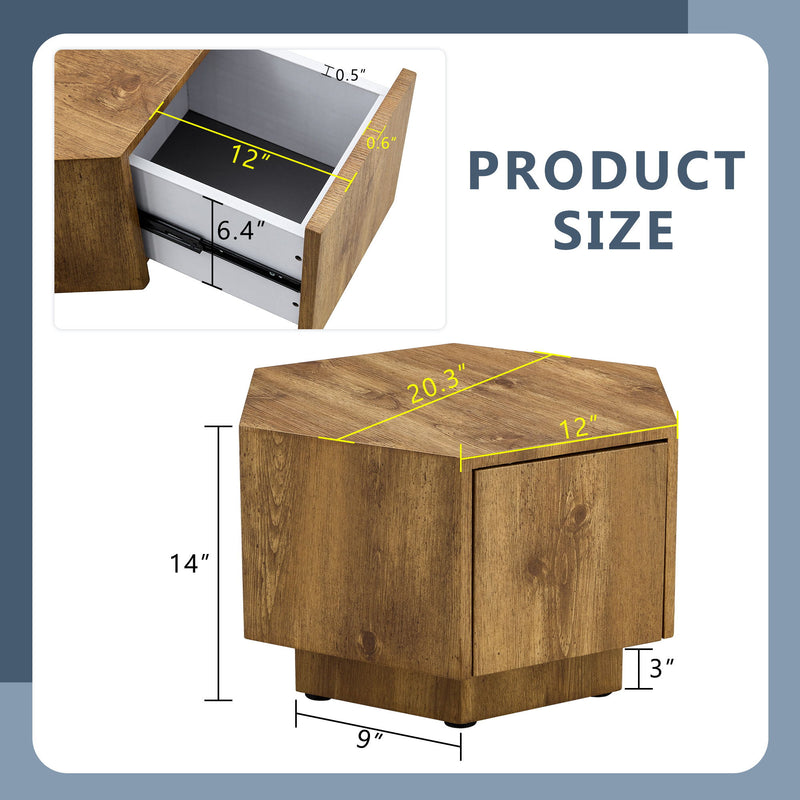 Hexagonal Coffee Table With Drawers - Wood