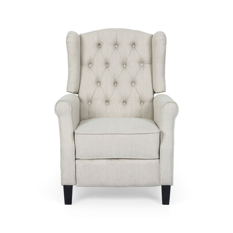 Contemporary Tufted Fabric Push Back Recliner - Beige