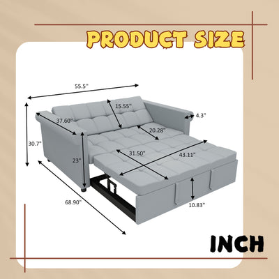 Compact Loveseat With Trundle Sleeper And Storage Pocket - Gray